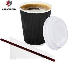 img 3 attached to ☕ Galashield Disposable Coffee Cups with Lids 12oz - Pack of 100 - Insulated Ripple Tea Cup Travel To Go - Hot Paper Coffee Cups with Straws and Napkins - Black