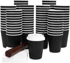 img 4 attached to ☕ Galashield Disposable Coffee Cups with Lids 12oz - Pack of 100 - Insulated Ripple Tea Cup Travel To Go - Hot Paper Coffee Cups with Straws and Napkins - Black
