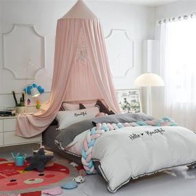 img 3 attached to VARWANEO Bed Canopy: Dreamy Princess Round Dome for Girls, Castle Play Tent, Mosquito Net & Reading Nook Canopy - Beige Pink