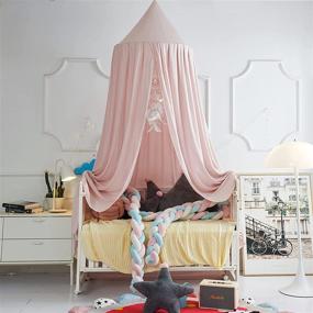 img 2 attached to VARWANEO Bed Canopy: Dreamy Princess Round Dome for Girls, Castle Play Tent, Mosquito Net & Reading Nook Canopy - Beige Pink