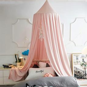 img 4 attached to VARWANEO Bed Canopy: Dreamy Princess Round Dome for Girls, Castle Play Tent, Mosquito Net & Reading Nook Canopy - Beige Pink