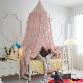 img 1 attached to VARWANEO Bed Canopy: Dreamy Princess Round Dome for Girls, Castle Play Tent, Mosquito Net & Reading Nook Canopy - Beige Pink