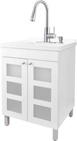 img 4 attached to 🚰 JS Jackson Supplies: White Tehila Utility Sink Vanity Set with Stainless Steel High-Arc Pull-Down Sprayer Faucet, Soap Dispenser, and Ample Cabinet for Garage, Basement, Shop, and Laundry Room