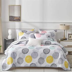 img 3 attached to 🛏️ Uozzi Bedding Reversible Quilt Set Queen Size 90x90, Soft Microfiber Lightweight Coverlet Bedspread, All Season Colorful Dots Comforter Set with 2 Shams - Bed Cover Blanket for Summer