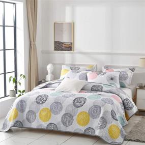 img 2 attached to 🛏️ Uozzi Bedding Reversible Quilt Set Queen Size 90x90, Soft Microfiber Lightweight Coverlet Bedspread, All Season Colorful Dots Comforter Set with 2 Shams - Bed Cover Blanket for Summer