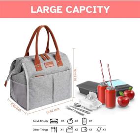 img 2 attached to Grey Insulated Lunch Bag for Men & Women - Large Cooler Tote for Work, School, Travel, and Picnic - Water Resistant and Reusable Lunch Box