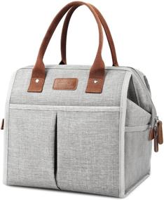 img 4 attached to Grey Insulated Lunch Bag for Men & Women - Large Cooler Tote for Work, School, Travel, and Picnic - Water Resistant and Reusable Lunch Box