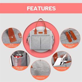 img 1 attached to Grey Insulated Lunch Bag for Men & Women - Large Cooler Tote for Work, School, Travel, and Picnic - Water Resistant and Reusable Lunch Box