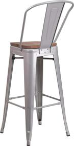 img 2 attached to 🪑 Silver Metal Barstool with Back and Wooden Seat – Taylor + Logan 30 Inch Height