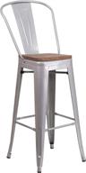 🪑 silver metal barstool with back and wooden seat – taylor + logan 30 inch height logo