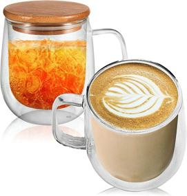 img 4 attached to ☕️ 16 oz Set of 2 Double Wall Glass Coffee Mugs - Clear Glass Mugs - Large Coffee Cups - Tea Cups - Cappuccino & Latte Cups - Insulated Coffee Mugs with Handle