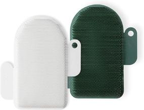 img 4 attached to HENGYID Silicone Sponge Dish Sponges, Dish Washing Kitchen Gadgets Brush Accessories, for Cleaning Dishes Kitchen Brush Scrub Accessories (2 Pack) - White and Green