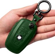 🔑 genuine leather key fob cover with keychain for bmw - tukellen (green) logo