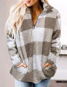 img 3 attached to 🧥 MEROKEETY Women's Plaid Sherpa Fleece Zip Sweatshirt - Long Sleeve Pullover Jacket