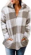 🧥 merokeety women's plaid sherpa fleece zip sweatshirt - long sleeve pullover jacket logo