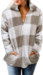 img 4 attached to 🧥 MEROKEETY Women's Plaid Sherpa Fleece Zip Sweatshirt - Long Sleeve Pullover Jacket