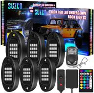 suzco 6-pack rgb neon underglow pod rock lights kit for trucks, dual-zone with 96 leds, 2-in-1 line, sync music multicolor under lights waterproof 12v with app/rf/ir - ideal for jeep, offroad, atv, utv, suv logo