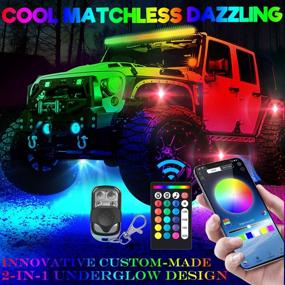 img 1 attached to SUZCO 6-Pack RGB Neon Underglow Pod Rock Lights Kit for Trucks, Dual-Zone with 96 LEDs, 2-in-1 Line, Sync Music Multicolor Under Lights Waterproof 12V with APP/RF/IR - Ideal for Jeep, Offroad, ATV, UTV, SUV