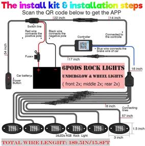 img 3 attached to SUZCO 6-Pack RGB Neon Underglow Pod Rock Lights Kit for Trucks, Dual-Zone with 96 LEDs, 2-in-1 Line, Sync Music Multicolor Under Lights Waterproof 12V with APP/RF/IR - Ideal for Jeep, Offroad, ATV, UTV, SUV