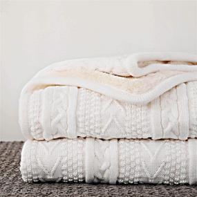 img 4 attached to High-Quality Longhui Bedding Acrylic Cable Knit Sherpa Throw Blanket - Luxurious, Cozy Ivory White Blanket for Couch, Sofa, Bed - Extra Large 50x63 Inches Coverlet All Season