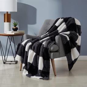 img 4 attached to 🐾 Monbix Twin Faux Fur Throw Blankets - Ultra Soft & Cozy, Fluffy Couch Fleece and Bed Throws, Machine Washable - Buffalo Pattern