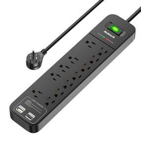img 4 attached to ⚡ Nekteck Power Strip with 12 AC Outlets, 18W USB C PD Port, USB A Port, Surge Protector, 6ft 14AWG Extension Cord, Office Hotel Home, ETL Certified, Black (2390 Joule)
