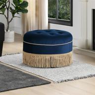 🔵 navy blue velvet poppy round accent ottoman by jennifer taylor home - enhance your space with gold trim elegance logo