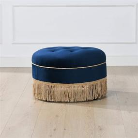 img 3 attached to 🔵 Navy Blue Velvet Poppy Round Accent Ottoman by Jennifer Taylor Home - Enhance Your Space with Gold Trim Elegance