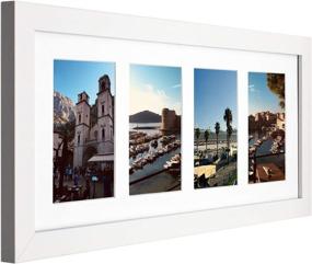 img 3 attached to 🖼️ Golden State Art, Wooden Collage Frame for 8x20 White Photo with Mat, Real Glass, and Display for (4) 4x6 Pictures - White