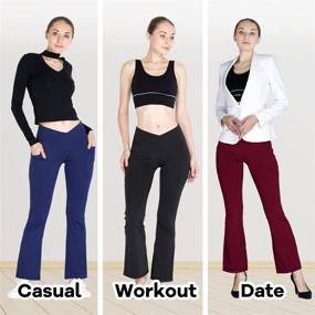 img 3 attached to High Waist Flared Bootcut Yoga Pants with Pockets for Women - Crossover Flare Leggings for Work & Dress