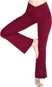 img 4 attached to High Waist Flared Bootcut Yoga Pants with Pockets for Women - Crossover Flare Leggings for Work & Dress