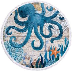 img 4 attached to 🐙 Suluia Round Beach Towel Blanket: Sea Ocean Octopus Design | Large 60 Inches | Thick Microfiber | Versatile Tablecloth, Bedding, Throw