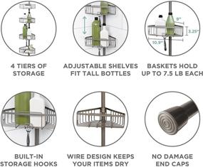 img 1 attached to 🚿Полка для душа из никелированной стали с сатиновым покрытием: 4 корзины от Zenna Home - эффективный органайзер для ванной