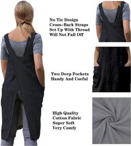 img 1 attached to Cotton Linen Cross Back Apron with Big Pockets: Ideal for Women in Baking, Cooking, BBQ & Grill!