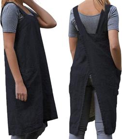 img 2 attached to Cotton Linen Cross Back Apron with Big Pockets: Ideal for Women in Baking, Cooking, BBQ & Grill!