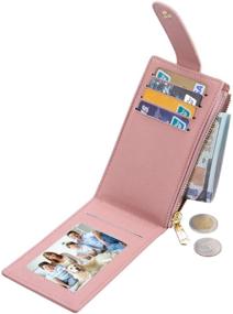 img 2 attached to 💙 Cyan Blue RFID Card Holder Wallet for Women - Slim Bifold Zipper Card Cases Money Organizers in Vibrant Pink Shade