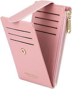 img 4 attached to 💙 Cyan Blue RFID Card Holder Wallet for Women - Slim Bifold Zipper Card Cases Money Organizers in Vibrant Pink Shade