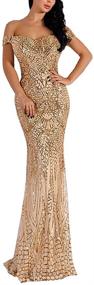 img 4 attached to 👗 Captivating Off Shoulder Sequined Maxi Dress for Prom: WRStore Women's Evening Party Delight