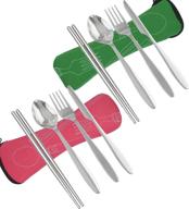 stainless flatware chopsticks camping neoprene logo