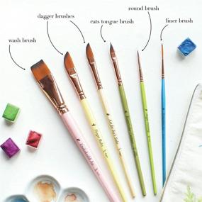 img 2 attached to 🖌️ Travel Watercolor Brushes + Pouch - Set of 6 Brushes for Artists, Beginners & Pros - Watercolor Paint Brushes Assorted with Detail Brush & Dagger Brushes for Watercoloring