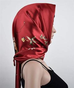 img 2 attached to 🧣 Corciova 35x35 Red Large Square Silk-Like Stain Head Scarf Hair Sleeping Wrap