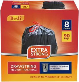 img 4 attached to 🗑️ Besli 8 Gallon Black Drawstring Trash Bag Garbage Bag Liner with 90 Counts, 0.9 Mil Thickness