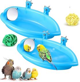 img 4 attached to 🐦 Weewooday Bird Bath Tub with Mirror and Chewing Rattan Ball – Perfect Shower Accessories for Small to Medium Pet Parrots