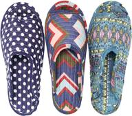 👣 women's house slippers - lightweight cotton quilted home slippers, easy machine washable like socks, foldable and portable, indoor breathable shoes for relaxing feet, pack of 3 pairs logo