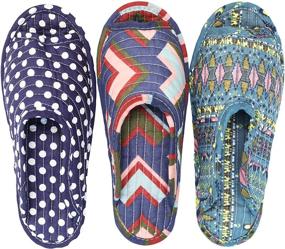 img 4 attached to 👣 Women's House Slippers - Lightweight Cotton Quilted Home Slippers, Easy Machine Washable Like Socks, Foldable and Portable, Indoor Breathable Shoes for Relaxing Feet, Pack of 3 Pairs