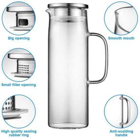 img 3 attached to 🍹 Hwagui - Heat Resistant Glass Pitcher with Stainless Steel Lid, Water Carafe with Handle, Ideal Beverage Pitcher for Homemade Juice and Iced Tea, 1000ml/34oz