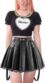 img 3 attached to 🔥 Littleforbig Women's Faux Leather Mini Skirt with A-Line Pleats and Flared Design, featuring Casual Lace Trim - Troublemaker