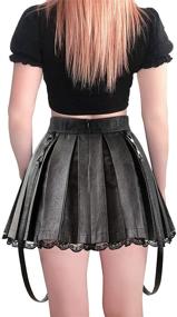 img 1 attached to 🔥 Littleforbig Women's Faux Leather Mini Skirt with A-Line Pleats and Flared Design, featuring Casual Lace Trim - Troublemaker