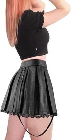 img 2 attached to 🔥 Littleforbig Women's Faux Leather Mini Skirt with A-Line Pleats and Flared Design, featuring Casual Lace Trim - Troublemaker