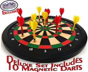 img 2 attached to 🎯 Matty's Toy Stop Deluxe Magnetic Dartboard: 15.5" Dart Board with 10 Darts - Fun Indoor Game for All Ages, 5 Yellow & 5 Red Darts Included